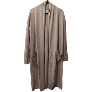 Fiorla Oversized Long Duster Tan Cotton & Cashmere Open Front Cardigan Women's S